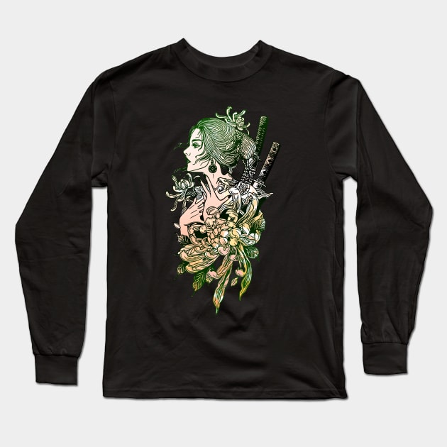 Japanese Geisha Sword Samurai Warrior 111 Long Sleeve T-Shirt by dvongart